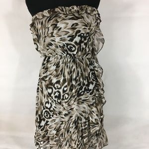 leopard strapless DRESS size medium ruffles hem